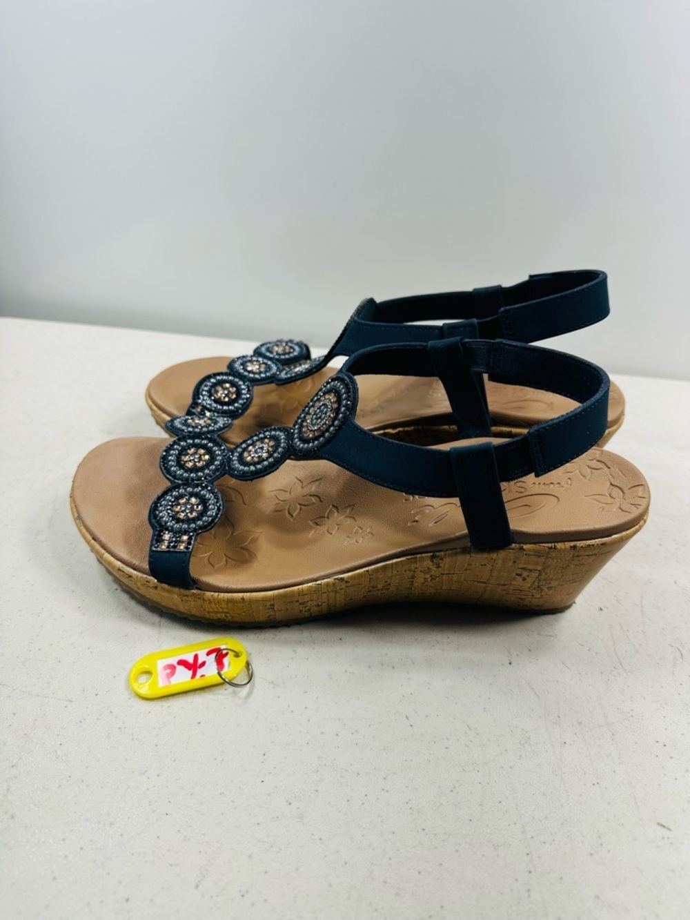 Skechers Womens 8,5-9 Beverlee Date Glam Navy Wedge Sandal Open Toe